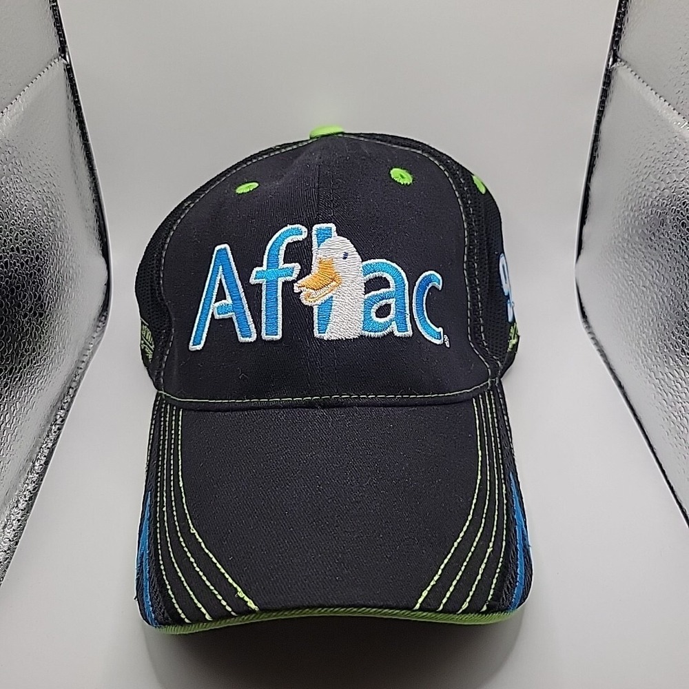Carl Edwards Aflac NASCAR Hat 99 Roush Fenway Racing Black Green Mesh Cap CFS